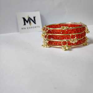Juego de Brazaletes Kashmiris Rojos de Primera Calidad para Mujer, Colección de Brazaletes Tradicionales y Elegantes para Novia, Artesanía en Vidrio - Product Image 6