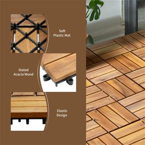 Set di 27 Piastrelle per Patio in Legno di Acacia 30x30 cm, Resistenti all'Acqua con Bordi Scanalati per Giardino, Modello Fai-da-Te - Product Image 4