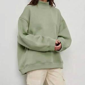 Meilleur Prix Hiver Luxe Manches Longues Col Montant Épaules Tombantes Coupe Droite Unie Confortable Oversize Devant Femme 100% Coton Col Montant - Product Image 1