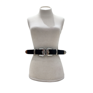 Cintura in Vera Pelle con Doppia Fibbia 100Cm Finitura Argento Oro Cintura Moda Donna - Product Image 1
