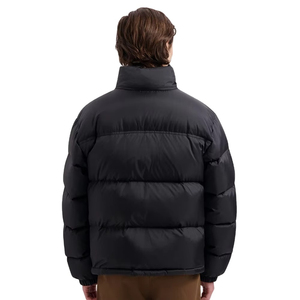 Veste matelassée noire pour homme, col montant, fermeture éclair, coupe-vent, épaisse, style décontracté, coupe régulière, rembourrage en polyester - Product Image 2