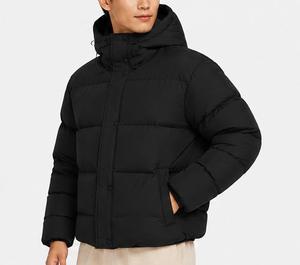 Veste matelassée à capuche pour homme, col montant, couleur unie, rembourrage en polyester, séchage rapide, coupe-vent, vêtements d'hiver décontractés, fermeture éclair classique - Product Image 2