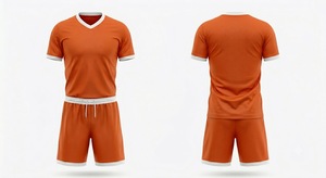 Ensemble de maillot de football orange pour homme, manches courtes, col en V, polyester respirant, uniforme de football toutes saisons, coupe classique - Product Image 1