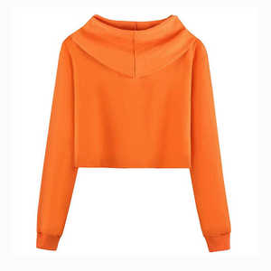 เสื้อฮู้ดครอปสีส้มสำหรับผู้หญิง แขนยาวปกติ ความยาวสั้น ผ้าฝ้ายถัก สีพื้น เสื้อฮู้ดมีฮู้ด ใส่ได้ในฤดูใบไม้ร่วง - Product Image 2