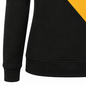 Sudadera con capucha para mujer, personalizada, dorada y negra, con 2 paneles cruzados, cremallera completa, bloques de color, manga larga, informal, universitaria, deportiva - Product Image 3