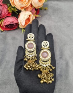 Ethnic Chandbali Ghungroo Jhumka Chandelier Earrings Antique Gold Plated <b>Artificial</b> <b>Jewellery</b> For Women Festive Wear Collections - Product Image 1