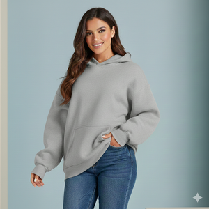 Women Loose Fit Oversized Hoodie Winter Casual Soft Touch Long Sleeve Pullover Urban Style Sweatshirt 100% Cotton Front Logo - Product Image 3