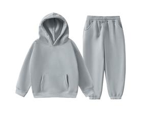 Children's Light Blue Cotton Fleece Hoodie and <b>Pants</b> Set Unisex Wear - Product Image 4