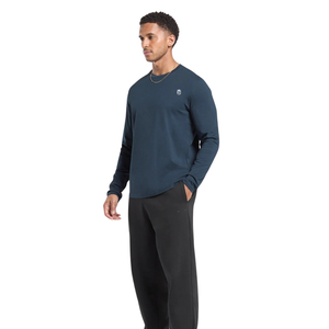 T-shirt à manches longues pour homme, coupe classique, bleu marine, respirant, en coton doux, pour la gym, l'entraînement, le sport, vêtements de sport décontractés - Product Image 4