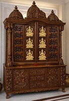 Magnifique Armoire de Prière Sud-Indienne de Grande Taille, Meuble de Temple Traditionnel pour la Maison, en Bois de Teck Massif, Durable, Antique, Personnalisable
