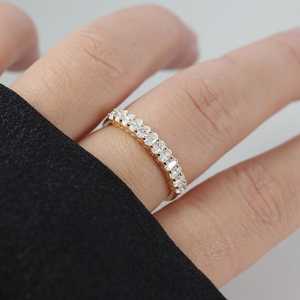 Bague demi-éternité en or massif 14 carats avec diamant ovale cultivé en laboratoire assorti, pour femme, cadeau de mariage surprise pour les amoureux - Product Image 6