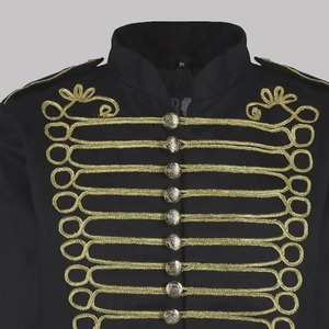 Men's Black <b>Mandarin</b> <b>Collar</b> Hussar <b>Jacket</b> With Gold Embroidery Button Closure Formal Winter Coat Slim Fit Polyester Shirt <b>Jacket</b> - Product Image 5