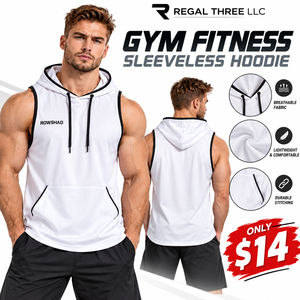 Custom Logo Printed Spring Breathable <b>Hooded</b> Tank <b>Top</b> Cotton Polyester Sleeveless Pullover Front Pocket <b>Men</b> - Product Image 1