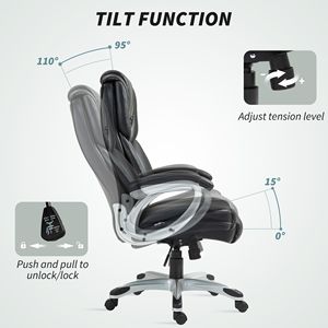 Sedia da Ufficio Direzionale in Pelle con Schienale Alto, Certificata BIFMA, Ruote Girevoli in Nylon, Cuscino, Altezza Regolabile per il Massimo Comfort, Nera - Product Image 6