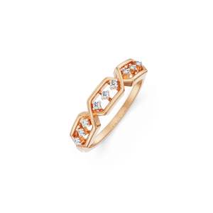 Anillo Moderno de Moissanita Geométrica con Engaste Hexagonal y Piedras Laterales Redondas, Joyería de Plata de Ley Chapada en Oro Rosa - Product Image 3