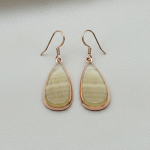 Boucles d'oreilles pendantes en agate rayée naturelle, argent sterling 925 plaqué or rose et jaune, forme goutte d'eau, pour femmes - Product Image 3
