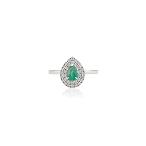 Anillo de Doble Racimo con Esmeralda y Diamantes en Forma de Pera, Oro Blanco Sólido K14, Joyería Artesanal con Piedras Preciosas, Precio de Fábrica - Product Image 1