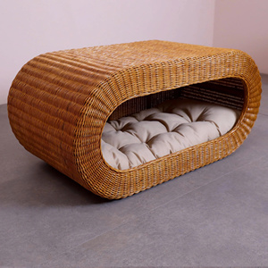 Modern Oval Rattan Pet Cave Bed Enclosed Wicker Pet House Cozy Hideaway Pet Nest with <b>Cushion</b> Breathable Handmade Cat Bed - Product Image 5