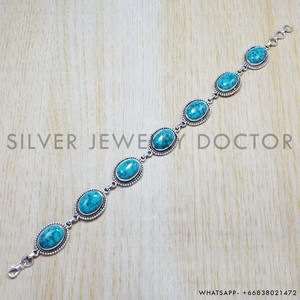 Pulsera de Plata de Ley 925 con Turquesa, Joyería Hecha a Mano, Precio al por Mayor, Pulseras de Plata Fina Unisex para Uso Diario - Product Image 3