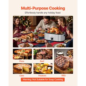 24QT <b>Electric</b> Countertop Turkey Roaster Oven 150-450 Fahrenheit Adjustable Temp 3 Bin Buffet Server Roasting <b>Pan</b> - Product Image 6