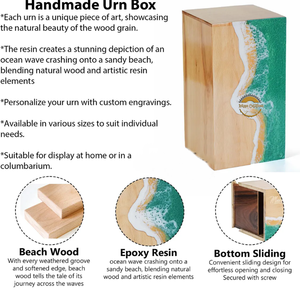 Ocean Inspired Resin & Natural Wood Cremation Urn Handmade Blue Wave Funeral Ashes <b>Box</b> by AYAANS - Product Image 3