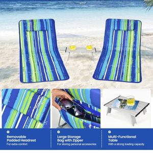 Set da 3 Pezzi di Tappetini per Sdraio da Spiaggia, Include 2 Sdraio Regolabili con Tavolino a Righe - Product Image 2
