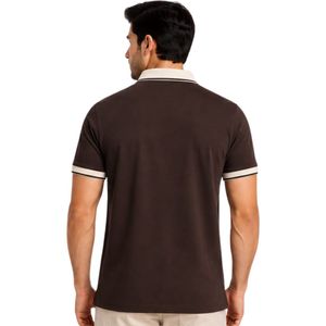 Polo personnalisé pour homme, marron foncé et beige, manches courtes, décontracté, pour le golf, OEM, marque privée, respirant, uniforme, vente en gros - Product Image 2