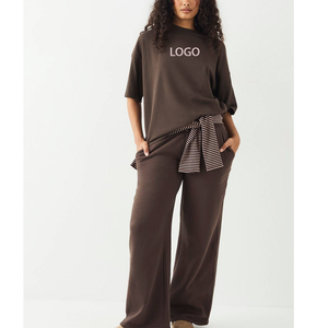 US Regular Size Double Waist Sweatsuit Baggy Boxy Sweatshirt ODM <b>Bulk</b> Wide Leg Sweatpants French <b>Terry</b> Girls Streetwear - Product Image 5