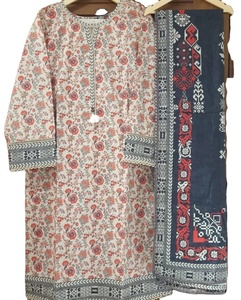 2022 vente chaude indien pakistanais Khaddar hiver 3 pièces brodé costume coton et lin matériel avec mousseline de soie pour les mariages - Product Image 1