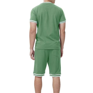 <b>Mens</b> Contrast Stripe Two Piece Set T Shirt And <b>Shorts</b> Matching Outfit Breathable Summer Casual Wear Rib Trim Athletic Style - Product Image 2