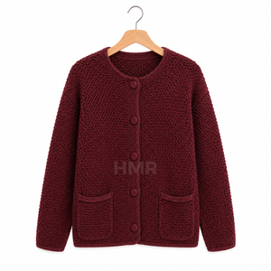 Cardigan en laine tricoté à col rond et manches longues, minimaliste, à simple boutonnage, avec logo personnalisé en acrylique HMR Sisterhood Sorority - Product Image 5