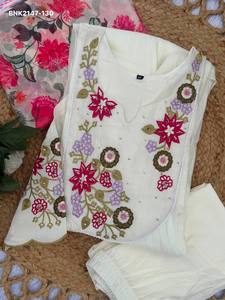 Kurti-Pantalón-Anarkali de Alta Calidad en Mal Chanderi con Bordado Multihilo y Trabajo Manual en el Yoke y las Mangas, Estampado, con Dupatta, Moda Femenina - Product Image 3