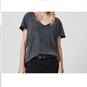 Nueva Blusa Estilo Acid Wash para Mujer 2026, Camiseta Azul Marino con Efecto Manchado, 100% Algodón Tejido, 200g, Manga Corta, Cuello Clásico Informal - Product Image 4