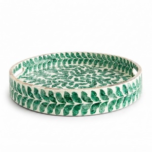 Plateau de service vintage en nacre noire géométrique, mosaïque de coquillages, plateau rectangulaire pour table basse, organisateur - Product Image 4