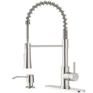 Rubinetto Commerciale Monocomando ad Arco Alto con Dispenser Sapone, Rubinetto da Cucina Estraibile in Acciaio Inox SUS304 per Lavello - Product Image 1