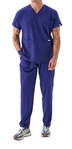 Ensemble d'uniformes médicaux OEM ODM pour hommes, col en V, manches courtes, infirmière, médecin, clinique, vêtements de travail avec plusieurs poches - Product Image 3