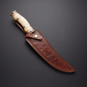 Cuchillo Bowie de Hoja Fija de Acero de Damasco con Mango de Hueso Hecho a Mano para Caza y Camping, Funda de Cuero OEM, Regalo para Papá, EE. UU. y Europa - Product Image 4