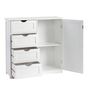"4-Drawer 1-Door White Melamine Veneer Particleboard Vertical Stripe <b>Bathroom</b> <b>Vanity</b> 80x30x80cm" - Product Image 2