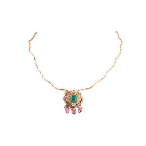 Pendentif ethnique en argent sterling 925 Gajaah avec émeraude, pierre verte et halo de cristaux, ensemble collier de perles roses - Product Image 2