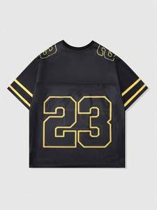 Maillot de football américain streetwear oversize noir en maille respirante à col en V, personnalisable, coupe courte et carrée, sublimé - Product Image 2