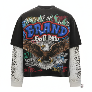 Camiseta Negra Extra Grande para Hombre con Estampado en Contraste en las Mangas, Estilo Urbano, Cuello Redondo, Manga Corta, Jersey de Algodón, Diseño Gráfico de Marca - Product Image 2