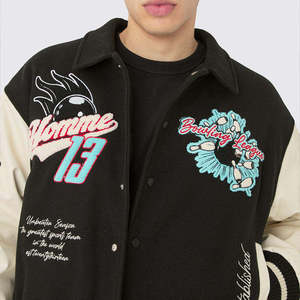 Custom High Quality Chenille Embroidery Winter <b>Men's</b> Wool Sleeves Stand Collar Front <b>Baseball</b> Letterman College Varsity <b>Jackets</b> - Product Image 6