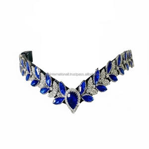 Diadema para Caballo Personalizada con Cristales Azules Zafiro en Forma de Gota, Diseño Brillante en Forma de V, Diadema de Cuero Negro Marrón para Caballo - Product Image 6