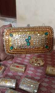 Classic Square <b>Mosaic</b> Gold Finish Promotional Wedding Evening Clutch Bag with Mixed Colors Pattern - Product Image 3