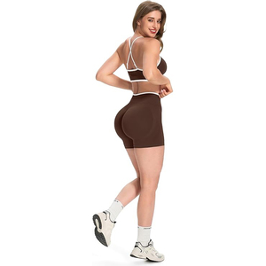 Shorts marron tricotés en spandex taille haute personnalisés pour femme – Sportifs, respirants, taille élastique, coupe ajustée, pour l'entraînement - Product Image 5