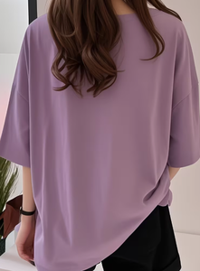 Oversized Women's T-<b>Shirt</b> Purple Anti-Wrinkle Pullover Crew Neck Short Sleeve Plus Size 100% Cotton Jersey Fabric Summer - Product Image 2