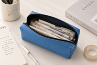 Étui à crayons en toile avec logo personnalisé, capacité moyenne, fermeture éclair, pochette à stylos, organiseur de fournitures scolaires, sac bleu simple et portable