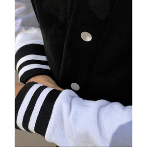 Men's Black White Varsity Jacket Shell Polyester/Cotton Windproof Turn-down Collar Solid Casual Regular Fit Autumn Wear - Product Image 4