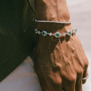 Bracelet tennis en argent sterling 925 avec halo de moissanite verte, couleur D VVS, pierre ronde verte, bracelet de luxe pour homme et femme - Product Image 4
