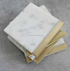 Sous-verres de luxe en laiton marbré Ensemble d'incrustation de pierre naturelle Carré blanc pour les mariages et la bière Garantie à bas prix - Product Image 5